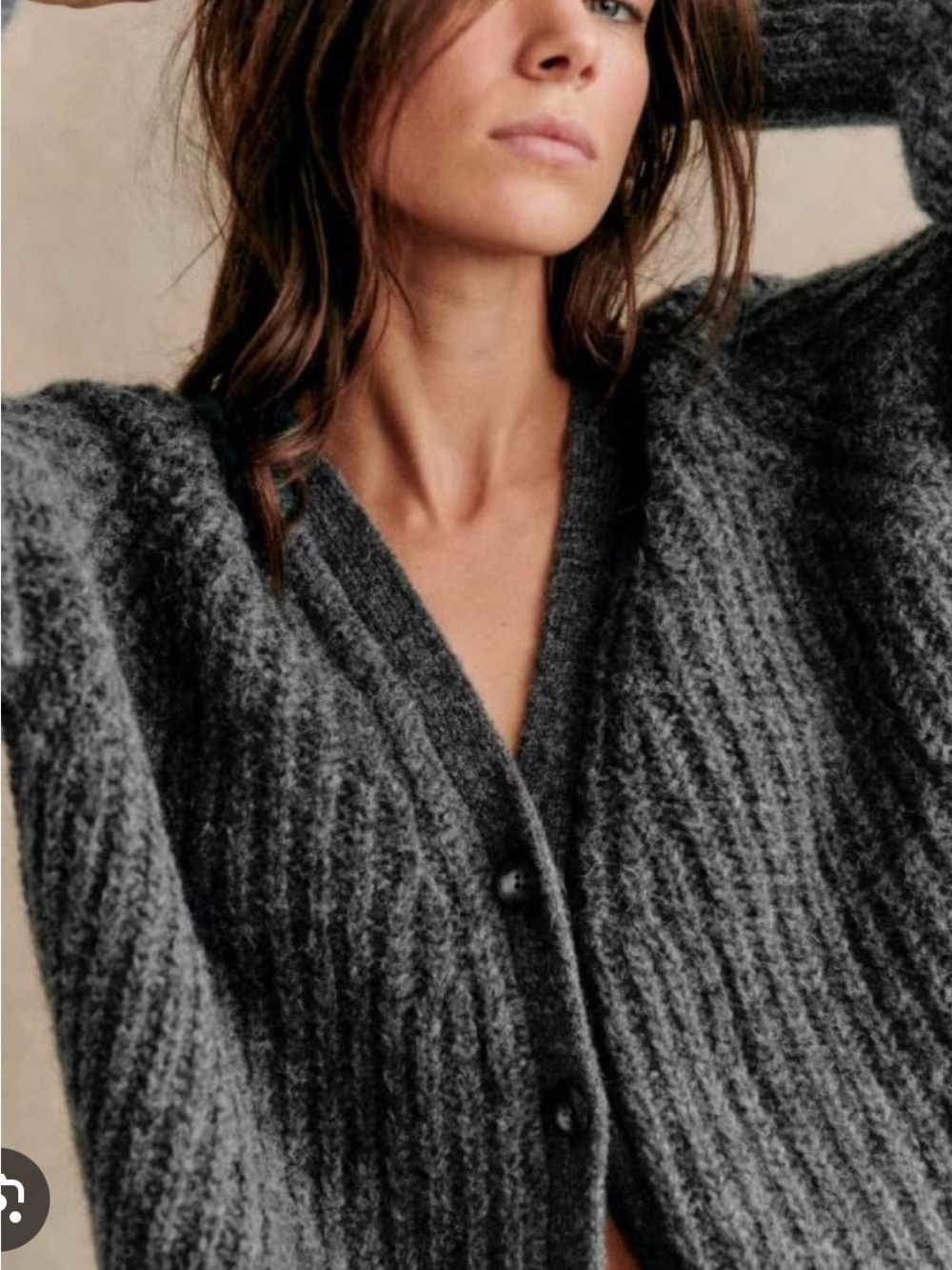 Sezane Charcoal Textured Button-Front cardigan